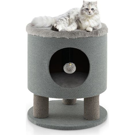 Arbre pour chat 40 x 40 x 47 cm avec griffoirs robustes et balle suspendue style moderne en bois gris