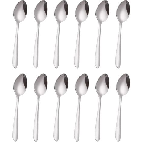 Ensemble de 12 cuillères de table en acier inoxydable, pour la maison, la cuisine et le restaurant. Compatibles lave-vaisselle, finition polie miroir. (1/5)