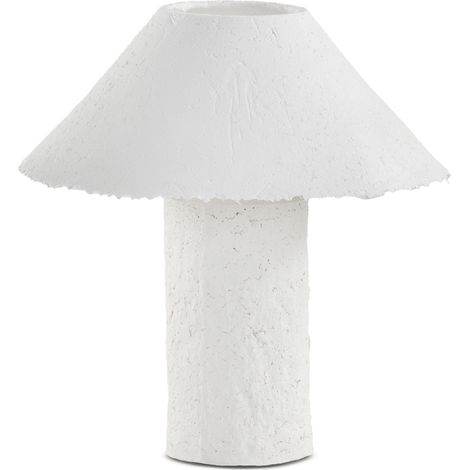 Tischlampe mit Fuß und Schirm aus weißem Pappmaché, handgefertigt (1/3)