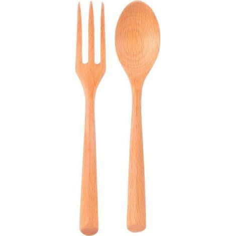 Cuillère - Fourchette - Ustensile De Cuisine En Bois - Résistant À La Chaleur - Pour Poêles Et Casseroles - 2 Pièces (1/4)