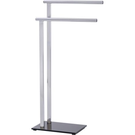 WENKO Handtuchständer Lava, Kleiderständer, Silber glänzend, Edelstahl rostfrei glänzend, Gehärtetes Glas schwarz (1/5)