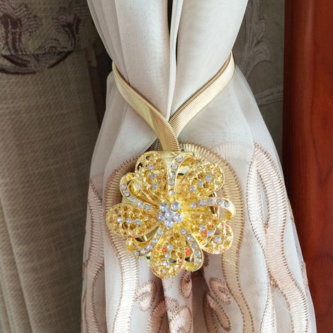Vorhanghalter mit Blumenmuster, magnetischer Fensterdeko, Strasssteinen, verstellbarer Clip aus Legierung (1/5)