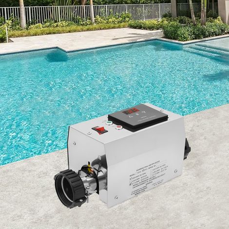 Chauffe-piscine électrique 3KW - Inox - Pour piscine 1-1,5m³ - Thermostat 52°C - Raccord 1,5" - pour SPA, piscine privée, hôtel - Sans assemblage (1/5)