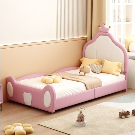 MEUBLIV Cama 90x200 cm rosa – cabecero corona, diseño infantil, sin colchón (1/5)
