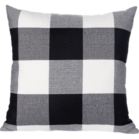 Lot de 2 housses de coussin en lin, motif treillis, décoratives, 45x45 cm, pour chambre, lit, voiture. (1/4)