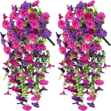 2 Fleurs artificielles suspendues, Paniers fleuris réalistes, Plantes en plastique durables, Décoration intérieure salon (1/5)