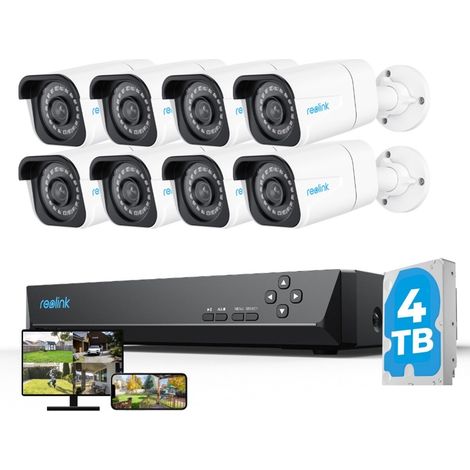 Reolink 8MP Überwachungskamera Set Outdoor, 8X 8MP PoE Bullet Überwachungskamera+16CH 4TB HDD NVR, Personen-/Fahrzeugerkennung, 30m Nachtsicht, 24/7 Schutz