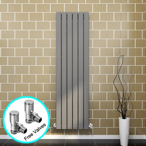 ELEGANT Vertical Radiator Anthracite Single Flat Panel 1600 x 452 mm Designer Vertical Radiators with Angled Radiator Valves (1/5)