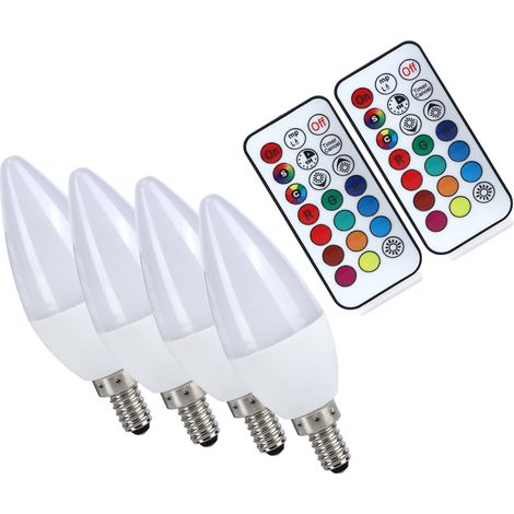 Bougie LED E27/E14/E12 avec télécommande 3W RGB, intensité variable, lot de 2 (C374), RGB+Blanc pur 6000K (1/5)