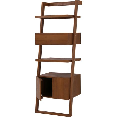Estantería escalera de teca HHG-756, armario de baño estantería de baño, teca de calidad B (duramen, 20-30 años), 170x60x45cm