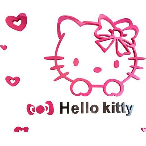 Autocollant mural 3D Acrylique holographique motif Chat Hello Kitty décoration enfant chambre adulte roses rouge noir