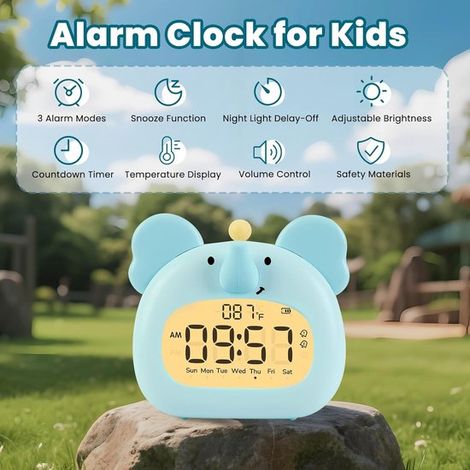 Elefantenwecker – mit Nachtlicht – speziell für Kinder – spielerisches digitales Schlaftraining – mit LED-Anzeige – Countdown-Timer – wiederaufladbarer Nachttischwecker – geeignet für Jungen und Mädch