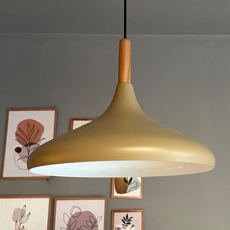 bamyum Champion Lampe à Bois Suspension Moderne en Metal de 35 cm, Lustre de Salon, Chambre, Cuisine, Suspension Luminaire Plafonnier, Éclairage de Plafond, Lampe Suspendue Beige (1/5)