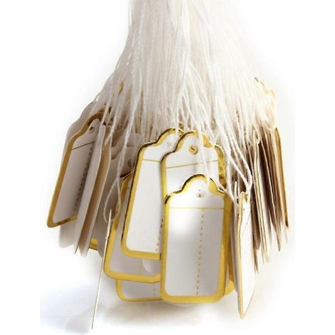500 étiquettes de prix blanches à ficelle pour présentoirs de vente au détail/bijoux/bagues ( ) (1/5)