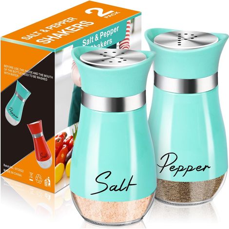 Ensemble de salière et poivrière, salière et poivrière de 120 ml à fond en verre avec couvercle en acier inoxydable, idéales pour la cuisine, la table de cuisson, le camping-car et le camping. (1/5)