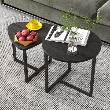 2er-Set Couchtische, Holz und Edelstahl, Schwarz, Industrie-Stil HAVRYA (1/5)