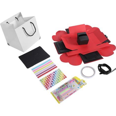 Foto-Überraschungsbox – Explosionsbox für personalisierte Geschenke – Ideal für Geburtstage, Hochzeiten, Verlobungen – Rot und Schwarz – 1 Stück (1/5)