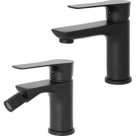 Set miscelatori lavabo e bidet Flat nero opaco con piletta click clack