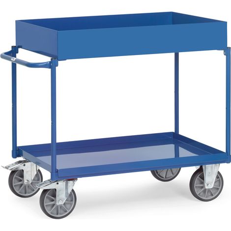 Fetra Tischwagen mit Stahlblechwannen und hohem Rand 2 Etagen 850x500mm Ladefläche (1/3)