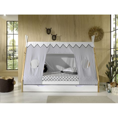 Pack - Lit Enfant, Tiroir & Voile "Tipi" 90x200cm Blanc (1/5)
