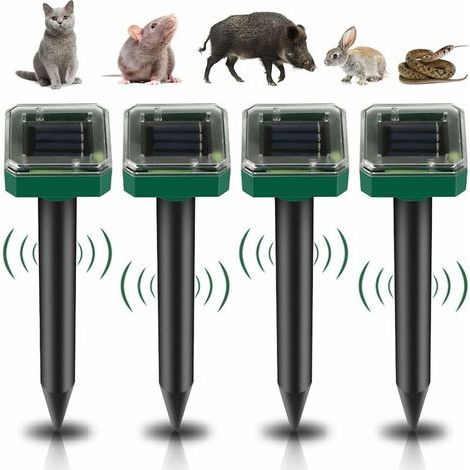 – Pack de 4 répulsifs solaires ultrasoniques pour rongeurs et serpents – IP65 étanche – Couverture jusqu'à 650m² – Technologie sans produits chimiques (1/5)
