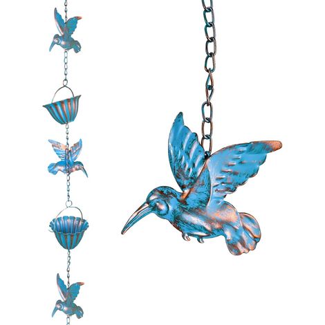 2.4 m Rain Chain, Blue Hummingbird Rain Chains Retro Iron Rain Collector Outdoor Suitable for Eaves and Yard Gutters (1/5)