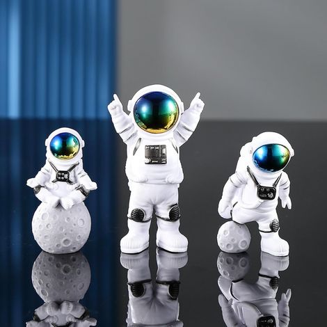 Lot de 3 Figurines Astronaute En Résine Casque Brillant Décoration Bureau Étagère