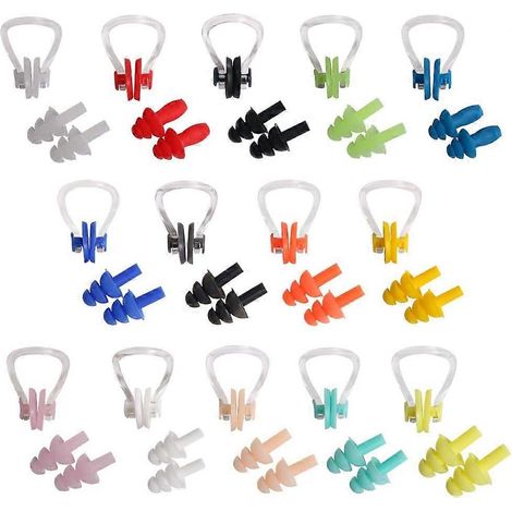 Lot de 12 pinces à nez en silicone étanches, bouchons d'oreilles et protections pour le nez et les oreilles, pour adultes et enfants. (1/5)