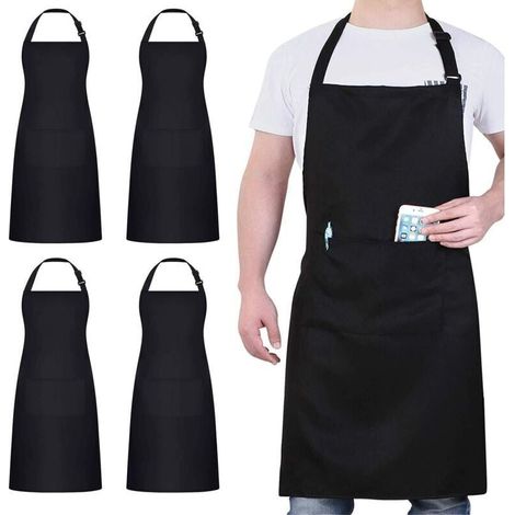 4er-Pack Kochschürzen, schwarze Schürze mit 2 Taschen, wasserdichte, verstellbare Schürze für Damen und Herren, professionelle Küchenschürze zum Kochen, Gärtnern, für Restaurants, Grillabende und Café (1/4)