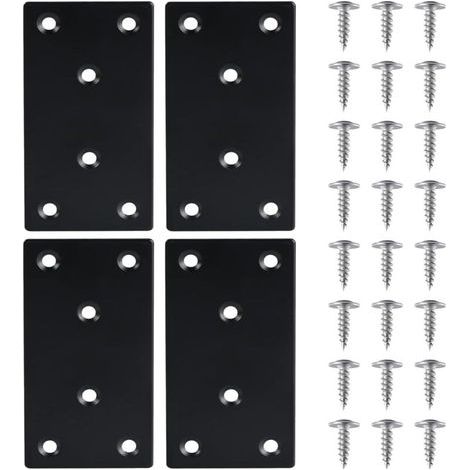 Lntyq Set di 4 staffe angolari di fissaggio piatte in acciaio inossidabile, piastre di riparazione forate con viti, staffa angolare in metallo, piastra in acciaio nero da 48971,8 mm, per riparazione e (1/4)