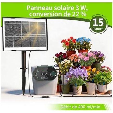 Kit Arrosage Automatique Solaire pour Jardin, Ysteme D'irrigation Goutte à 15 Plantes les, D’Irrigatio Système Vacances, Balcon et en Extérieur - (1/5)