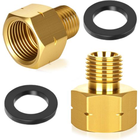 Lot de 2 adaptateurs de gaz, 3/8 vers 1/4 en laiton, raccord de bouteille de gaz, raccord de tuyau d'étanchéité, filetage intérieur 3/8" x AG 1/4", pour réchaud à gaz, réchaud de camping (1/5)