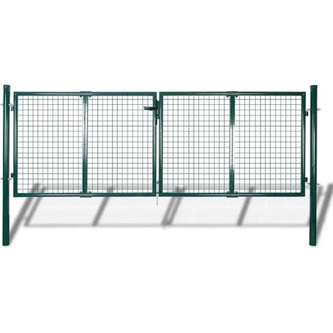 Portail de clôture en acier vert 300x100 cm (1/5)
