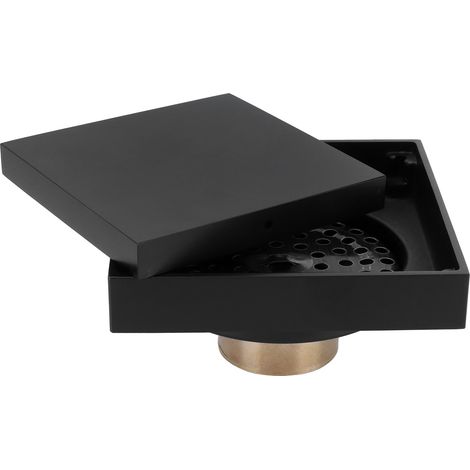 Bonde de douche noire en cuivre, crépine de sol pour cuisine, salle de bain ou balcon, 10 x 10 cm (1/5)