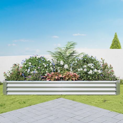 Jardinière surélevée en métal galvanisé, 232x113x30 cm, rectangulaire, argent (1/5)