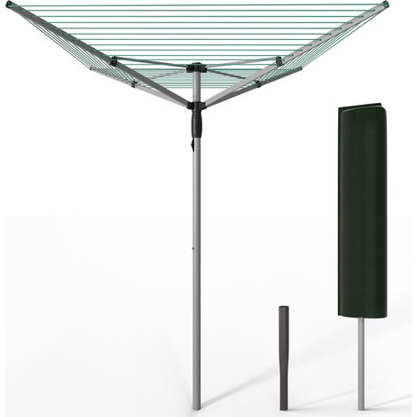 VOUNOT® Stendibiancheria Rotante da Esterno a Ombrello con 4 Bracci, 45M di Filo per Stendere, Argento Verde