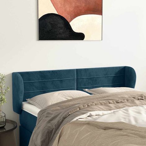 Tête de lit avec oreilles Style Classique Armoire de lit - Bleu foncé 147x23x78/88 cm Velours BV685791 - BonneVie (1/5)