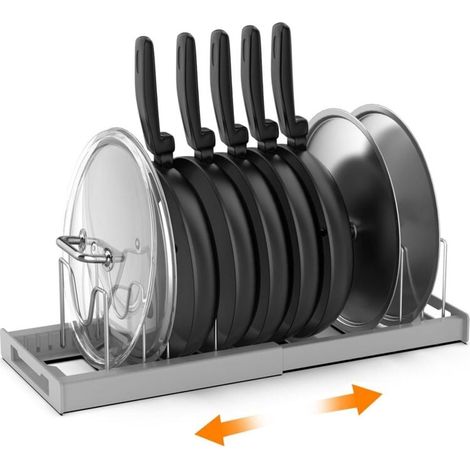 Support de couvercle casserole extensible pour tiroir organisateur casseroles avec 7 séparateurs réglables Gris (1/4)