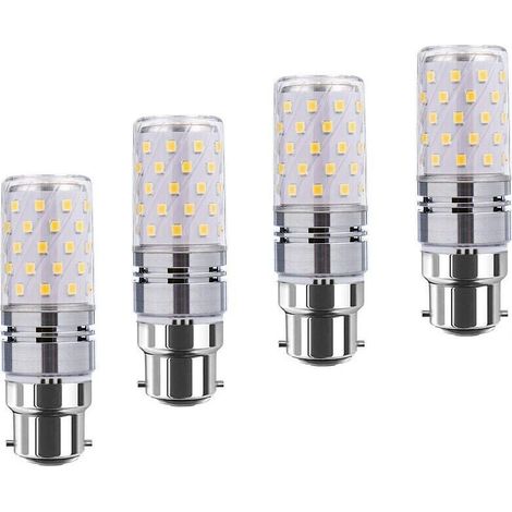 LED B22 de maïs Bulbs12W, 100W Incandescent équivalent, 1200lm, blanc chaud 3000K ampoules Chandelier, Bougie décorative Culot B22, lampe LED non graduables, Pack 4 [Classe énergétique A+]