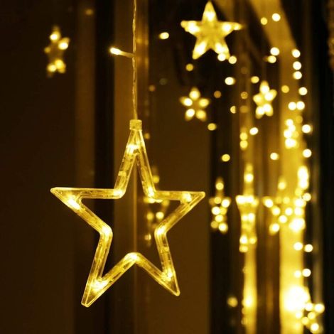 Guirnalda de luces LED con 12 estrellas, luces de cortina navideñas, cortina estrellada, 138 LED, 8 modos para fiestas navideñas en interiores y exteriores, bodas, jardines, balcones - Fei Yu (1/5)