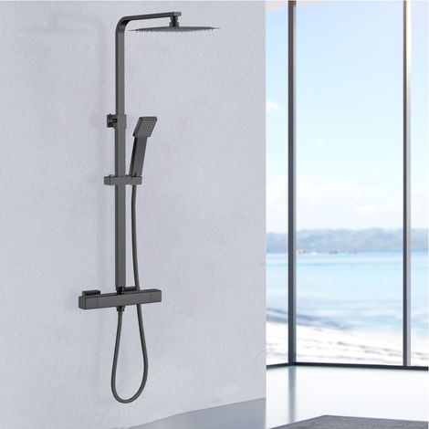 AICA Thermostatic mixer shower Square Black Adjustable Cool Touch Twin Head Kit (1/5)