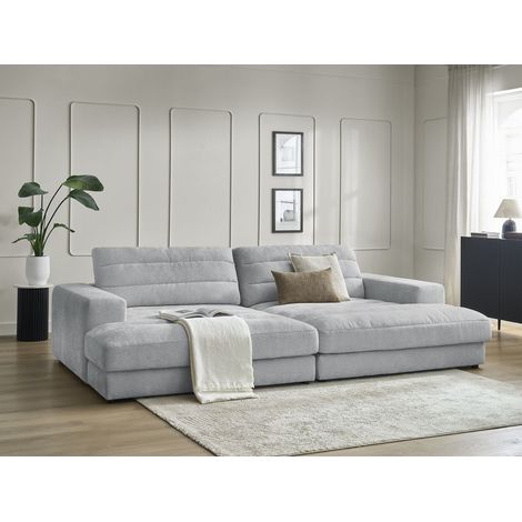 BOBOCHIC - Canapé droit fixe 4 places SIERRA assise profonde tissu texturé   Gris clair (1/5)