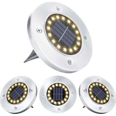 Lampe Solaire Extérieur, , 4 Pièces , 16 LED Blanc Chaud Spot Lumière Imperméable Acier Inoxydable Luminaire Au Sol Solaires pour Terrasse Cour Jardin Chemin Garage Allée Passerelle Decoration (1/4)