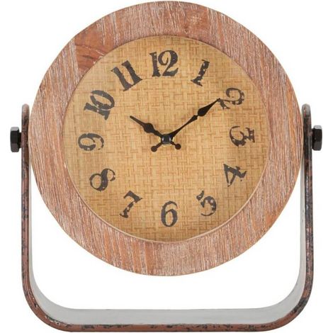 Orologio da tavolo rotondo in legno con base in ferro per salotto e cucina (1/5)