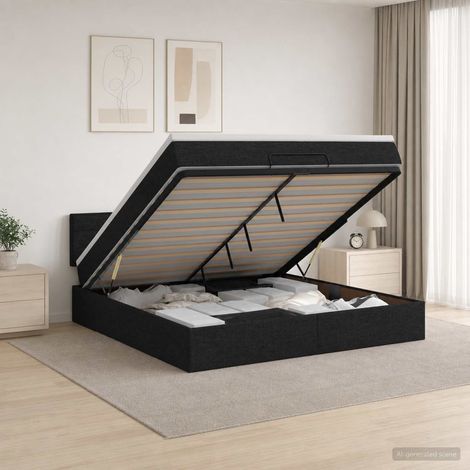 Cama tipo otomana con colchón y LED Negro 140 x 190 cm Tela (1/5)