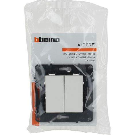 Bticino – Poussoir et interrupteur va-et-vient 6A 10A – Connexion à bornes automatiques – Finition Neige – BTAL05DD (1/5)