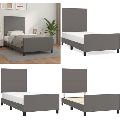 Bettgestell mit Kopfteil Grau 100x200 cm Kunstleder - Bettes Gestell - Schlafzimmer Möbel - Doppelbett - Kunstleder Bett - Lattenrost - Home & Living (1/5)