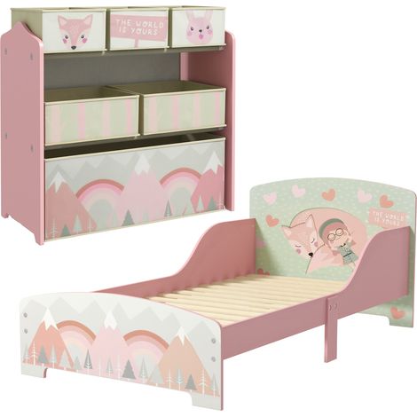 ZONEKIZ Cute Animal Design Kids Bedroom Furniture Set for Ages 3-6 Years, Pink (1/5)
