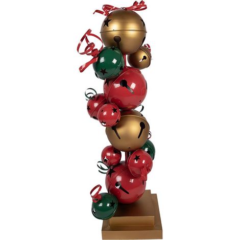 Statue Décorative de Noël Colonne en Métal avec Boule Rouge et Vert 35x35x120 cm - PANGIVO (1/4)