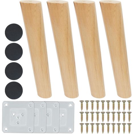 4pcs Pieds de Meuble en Bois 25cm Pieds de Rechange en Bois Pieds de Canapé de Conception inclinée Pieds de Meubles Massif avec Accessoires pour Fauteuil, Table, Meuble TV (1/5)